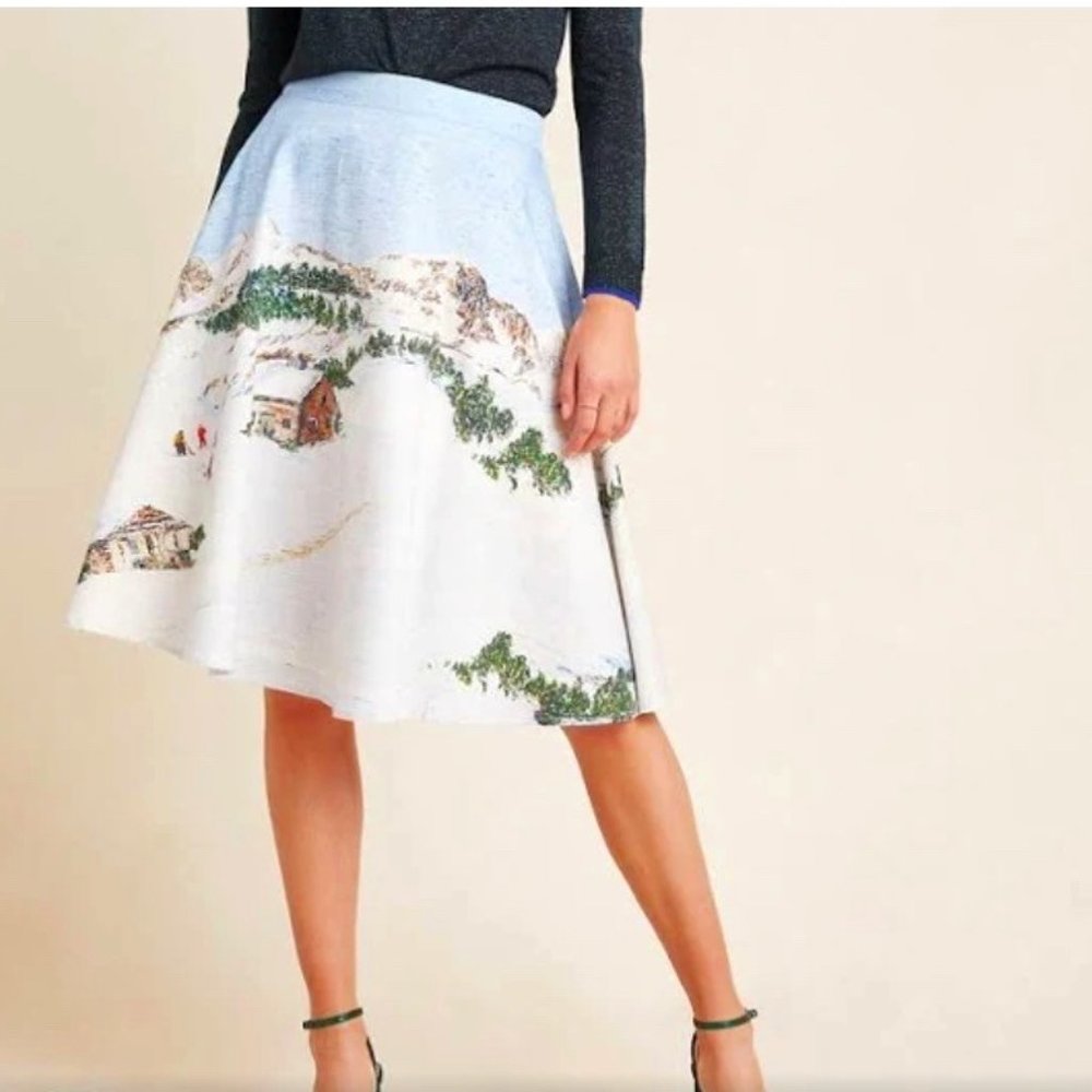 ANTHROPOLOGIE Corey Lynn Calter Winter Wonderland Midi A-Line Skirt (XS)